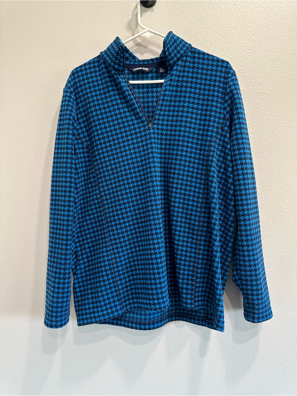 Lands End Blue Houndstooth Quarter-Zip fleece,women large